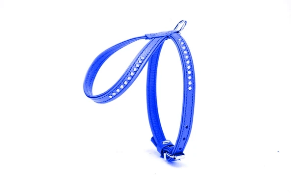 Doggie Flotter Swarovski Taşlı Deri Köpek Göğüs Tasması 1,2 x 29-40 cm Mavi ürün görseli 1
