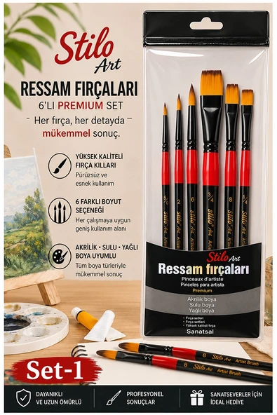 Profesyonel Resim Fırça Seti 6 lı Kedi Dili 1 Paket Stilo Set 1 Sentetik Kaliteli Ressam Fırça Seti Akrilik Sulu Guaj ürün görseli 1