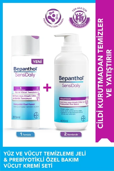 Bepanthol SensiDaily Vücut Bakım Kremi 400 ml + Yüz ve Vücut Temizleme Jeli 200 ml ürün görseli 1