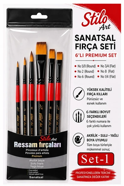 Profesyonel Resim Fırça Seti 6 lı Kedi Dili 1 Paket Stilo Set 1 Sentetik Kaliteli Ressam Fırça Seti Akrilik Sulu Guaj ürün görseli 1