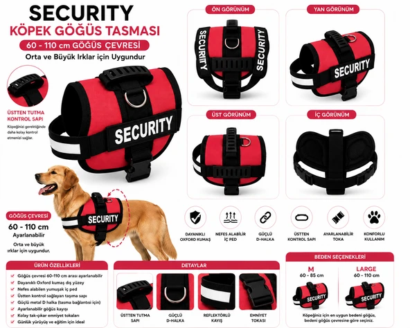Dog Police Ayarlanabilir Köpek Göğüs Tasması Kırmızı - Siyah (60-110 cm) ürün görseli 1