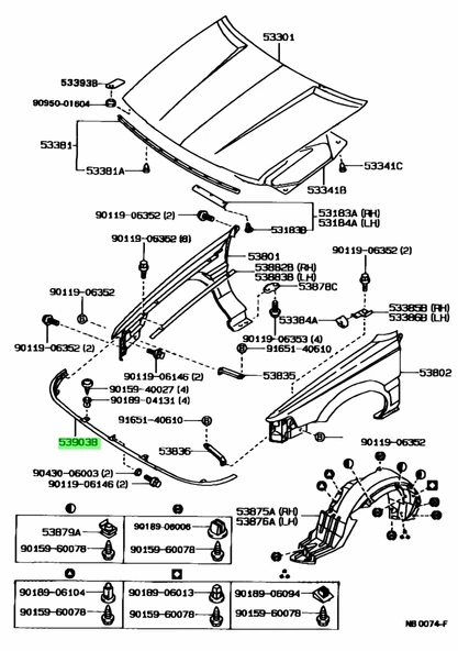 Toyota Corolla 1992-1997 Far Alt Çıtası (Oem No: 53903-12030) ürün görseli 1