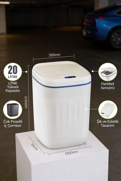20 Litre Hareket Sensörlü Akıllı Çöp Kovası Beyaz ürün görseli 1