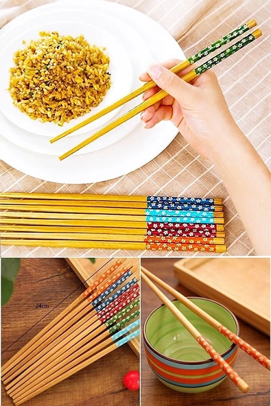 Bambu Chopstick Çubuk Yemek Çubuğu Yıkanabilir Tekrar Kullanılabilir (3 Çift- 6 Adet ) ürün görseli 1