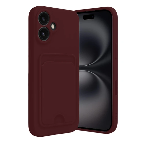İphone 16 Kılıf Kelvin Kartvizitli Silikon - Bordo ürün görseli 1