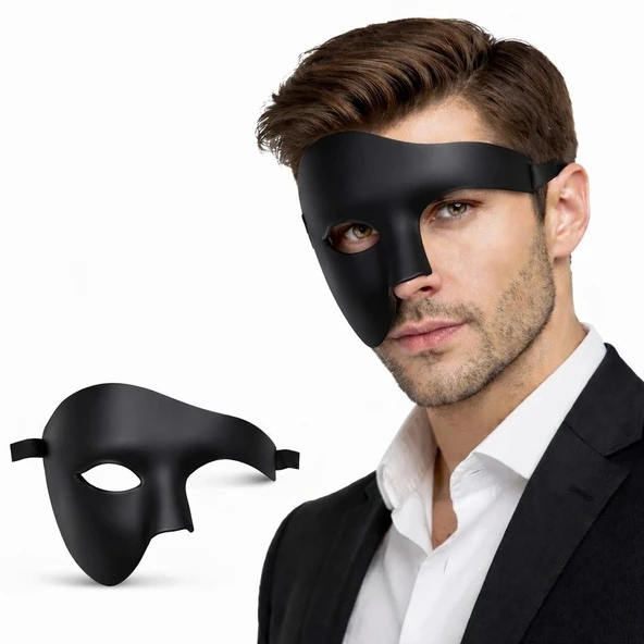 Siyah Yarım Erkek Maske – Phantom Parti  Balo Maskesi ürün görseli 1