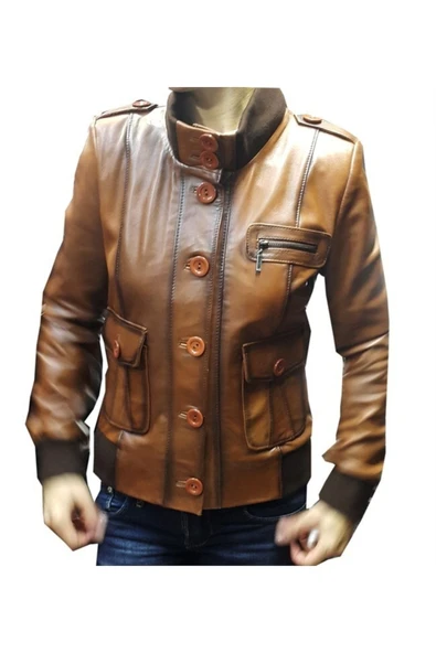 Hakiki Deri Taba Beli Lastikli Kadın Ceket ürün görseli 1