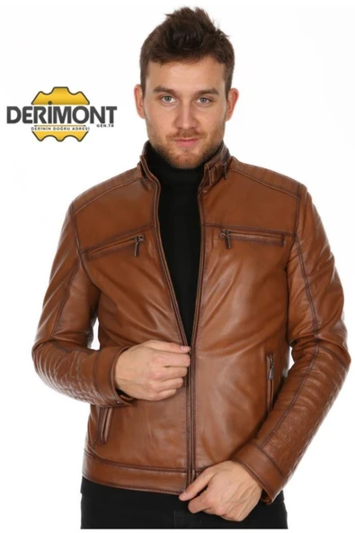 Hakiki Deri Taba Erkek Deri Mont Dört Cepli Fermuarlı Deri Ceket ürün görseli 1