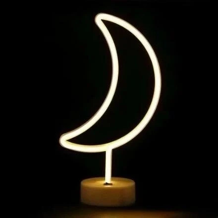 Neon Işıklı Ay Masa Gece Lambası Pil+usb ürün görseli 1