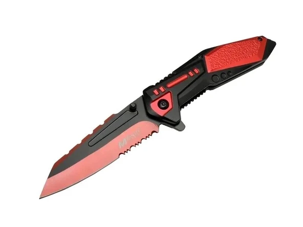 4173 Kırmızı Kamp Çakı 21cm - Yarı Otomatik, Kemerlikli, Testere Detaylı ürün görseli 1