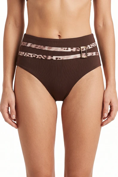 Leopar Toka Detaylı Yüksek Bel Tek Alt Bikini ürün görseli 1