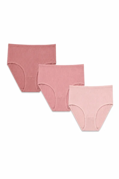 Pembe Gülkurusu Pudra 3lü Fitilli Yüksek Bel Külot ürün görseli 1