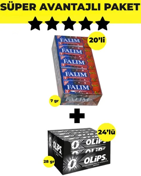 Falım Çilek Aromalı Sakız (5'li x 20 Adet)-  Olips Keskin Mentol 24'lü Paket (28gr x 24 Adet) ürün görseli 1
