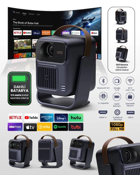 Wanbo ToGo Pro Android TV 14 Taşınabilir,Bataryalı Full HD 500 ANSI Dahili standlı projeksiyon cihazı ürün görseli 1