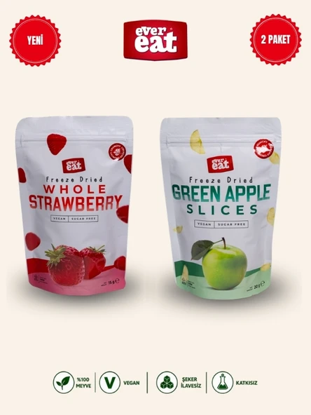 Evereat Çilek-Elma Freeze Dry Meyve Cipsi 2'li Paket Doğal Sağlıklı Atıştırmalık ürün görseli 1