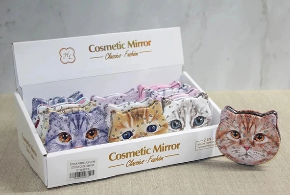 Taşlı Kedi El Aynası Alk3749 ürün görseli 1