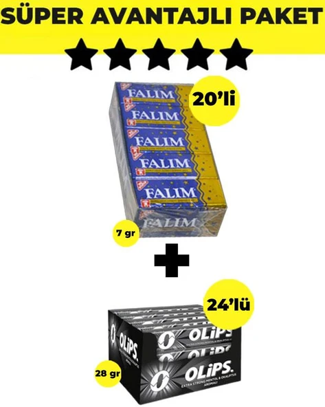 Falım Damla Aromalı Sakız (5'li x 20 Adet)- Olips Keskin Mentol 24'lü Paket (28gr x 24 Adet) ürün görseli 1