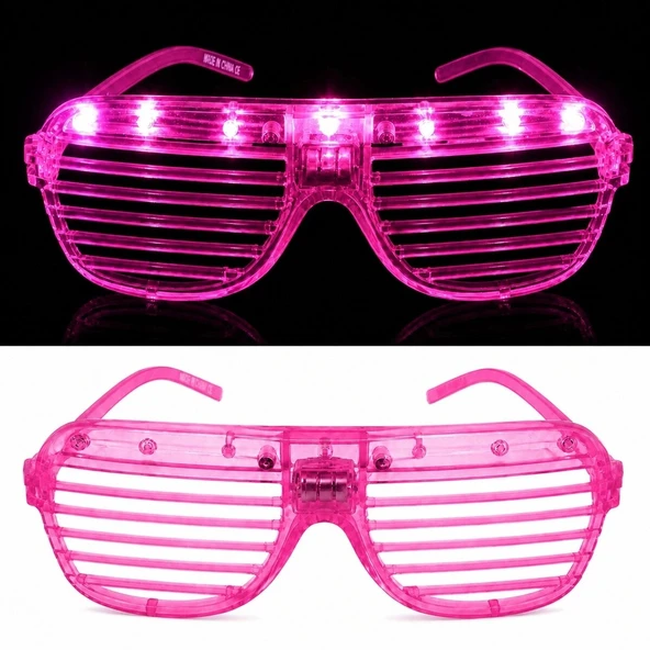 Led Işıklı Panjur Parti Gözlüğü Pembe Renk Shutter Gözlük ürün görseli 1