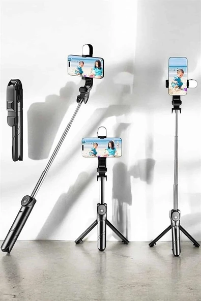 Tripod Kablosuz Bluetooth Bağlantılı Selfie Çubuğu 360 Derece Dönebilen ürün görseli 1