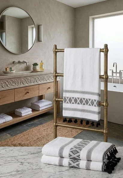 Kumsal Jakarlı Banyo Havlusu 90x140 cm Siyah ürün görseli 1