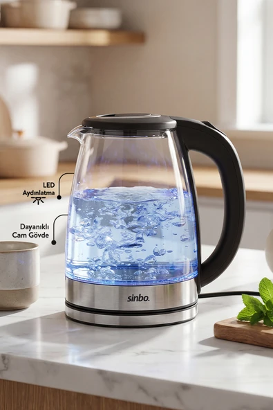 SK 8046 1,8 L Cam Kettle LED Aydınlatmalı Kablosuz Su Isıtıcı ürün görseli 1