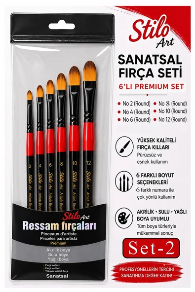 Profesyonel Resim Fırça Seti 6 lı Kedi Dili 1 Paket Stilo Set 2 Sentetik Kaliteli Ressam Fırça Seti Akrilik Guaj Yağlı ürün görseli 1