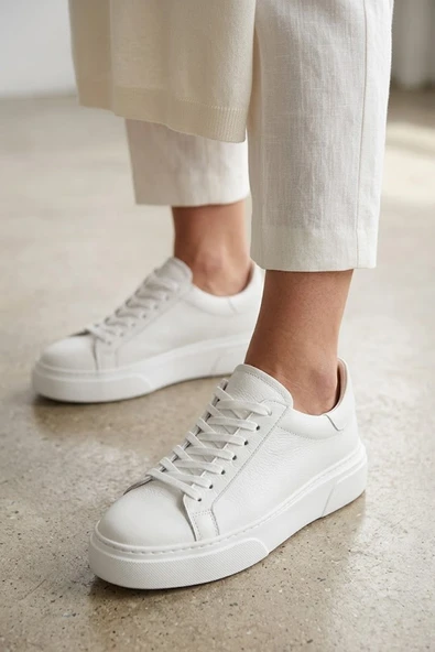 Solmaz Tmmy Beyaz Hakiki Deri Sneaker Ayakkabı ürün görseli 1