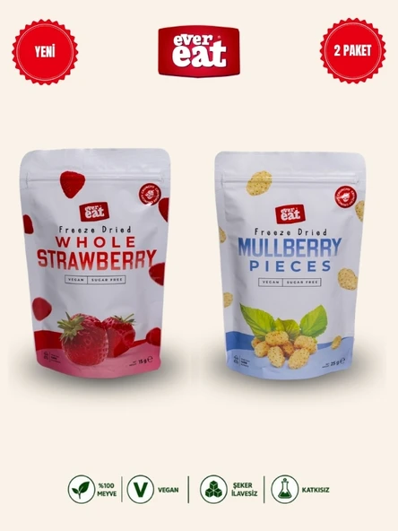 Evereat Çilek-Dut Freeze Dry Meyve Cipsi 2'li Paket Doğal Sağlıklı Atıştırmalık ürün görseli 1