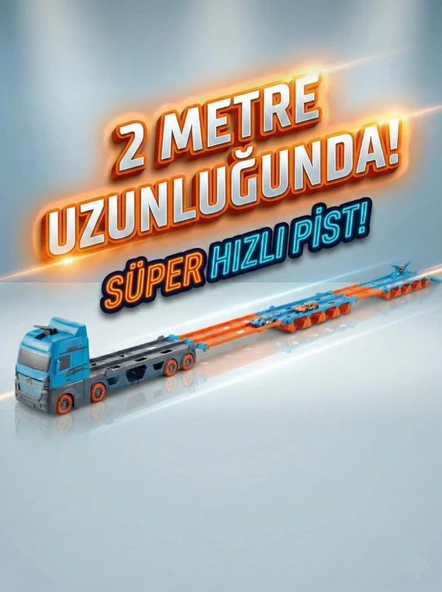 Oyuncak Sürat Pistli Tır, 2 Mt Pist Tek Kol Fırlatıcı 24 Araç Kapasiteli, 2 Adet Minik Araç ürün görseli 1