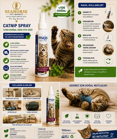 Catnip Sprey 100 ml | Doğal Kedi Otu Spreyi, Oyun ve Tırmalama Eğitimi İçin ürün görseli 1