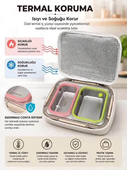 PTTAVM: Valkyrie 2 Bölmeli 304 Paslanmaz Çelik Lunch Box