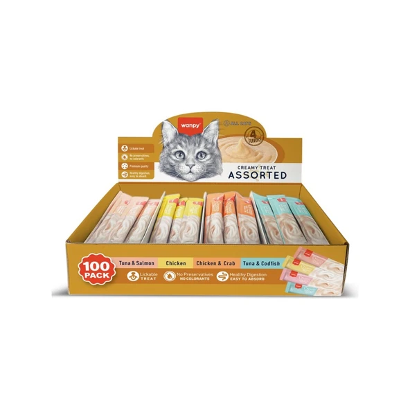 Wanpy Karışık 4 Lezzet 100'lü Krema Kedi Ödülü 100*14 gr ürün görseli 1