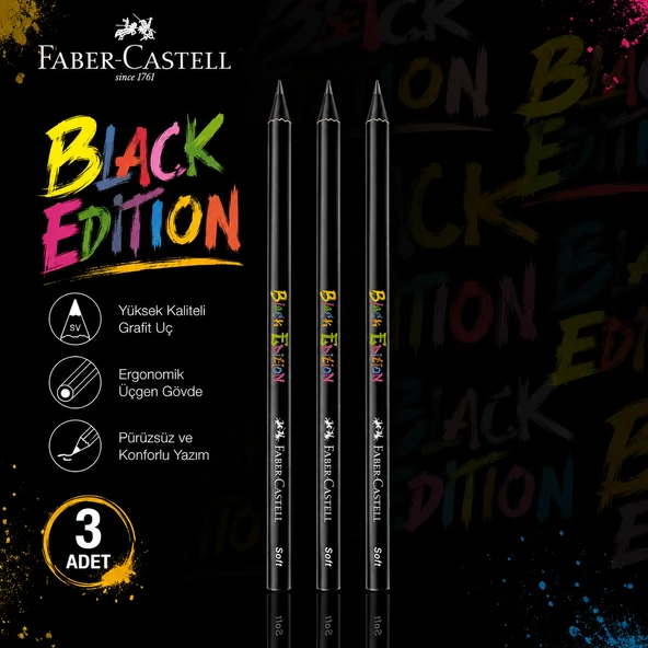 Faber-Castell Black Edition Kurşun kalem 3 Adet Yuvarlak Gövde 2B ürün görseli 1