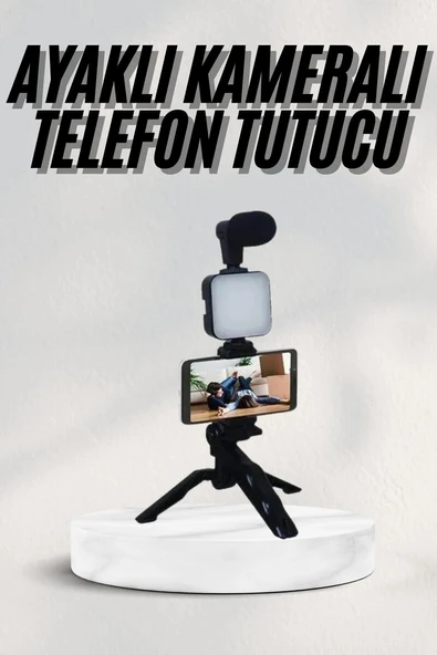 Telefon Tutucu Led Işıklı Kumandalı Mikrofon Telefon Vlog Video Kayıt ürün görseli 1