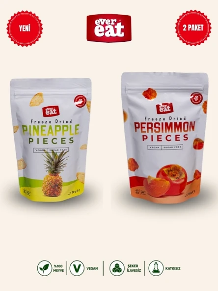Evereat Ananas-Cenent Hurması Freeze Dry Meyve Cipsi 2'li Paket Doğal Sağlıklı Atıştırmalık ürün görseli 1