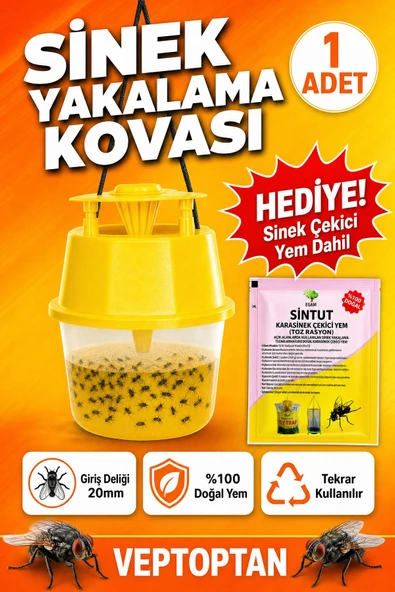 Sinek Yakalama Kovası 1 Adet + Hediye Karasinek Çekici Yem Elektriksiz Dış Mekan Sinek Tuzağı ürün görseli 1