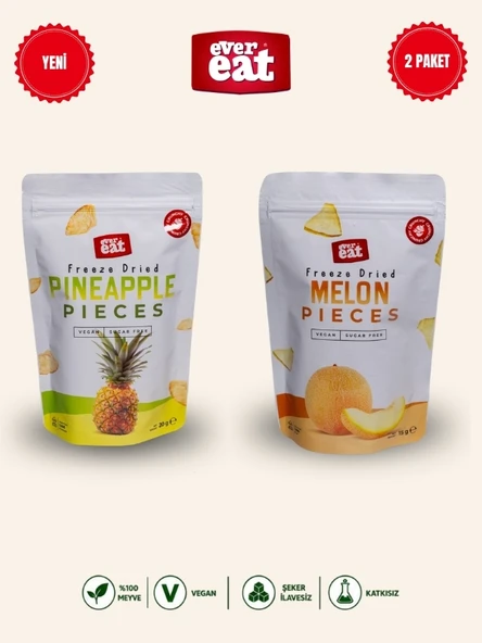 Evereat Ananas-Kavun Freeze Dry Meyve Cipsi 2'li Paket Doğal Sağlıklı Atıştırmalık ürün görseli 1