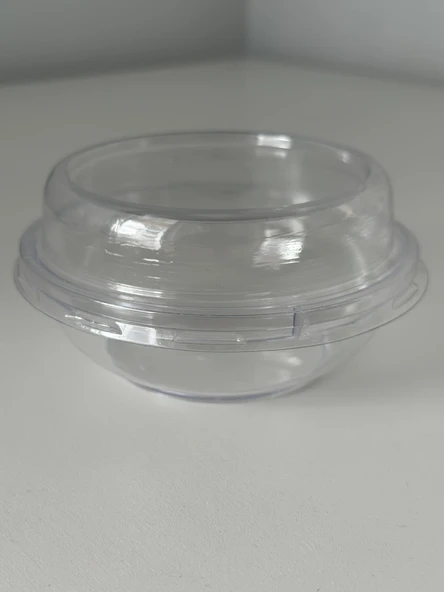 Kristal Yuvarlak Tatlı Sütlaç Kasesi - Mika Plastik Kap - Şeffaf - Kapaklı - 180 ML/CC - 50 Adet ürün görseli 1