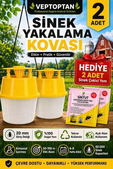 2 Adet Karasinek Tuzağı Kova Kara Sinek Öldürücü Sintut Bahçe Çiftlik Restorant Alan Kulanım ürün görseli 1