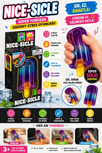 Nice-Sicle Dondurma Squishy Oyuncak Süper Yumuşak Sıkılabilir Stres Oyuncağı ürün görseli 1