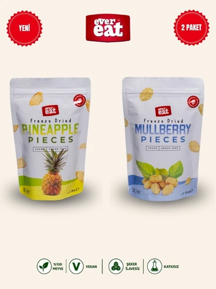 Evereat Ananas-Dut Freeze Dry Meyve Cipsi 2'li Paket Doğal Sağlıklı Atıştırmalık ürün görseli 1