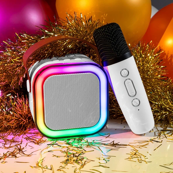 Karaoke Mikrofonlu Hoparlör Renkli Parti Işığı ile Taşınabilir Eğlence 5W ürün görseli 1