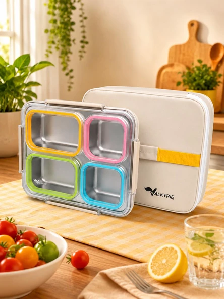 Valkyrie 1500 ml 4 Bölmeli Paslanmaz Çelik Lunch Box Termal Çantalı | 304 Çelik Sızdırmaz Yemek Kabı ürün görseli 1