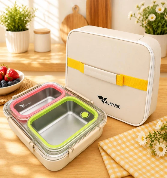 Valkyrie 2 Bölmeli 304 Paslanmaz Çelik Lunch Box | Sızdırmaz  Renkli Yemek Taşıma Kabı + Termal Çanta ürün görseli 1
