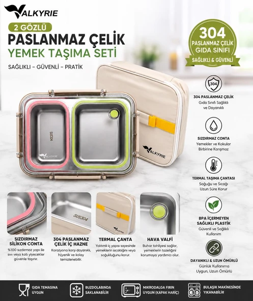 PTTAVM: Valkyrie 2 Bölmeli 304 Paslanmaz Çelik Lunch Box