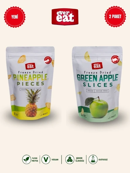 Evereat Ananas-Elma Freeze Dry Meyve Cipsi 2'li Paket Doğal Sağlıklı Atıştırmalık ürün görseli 1