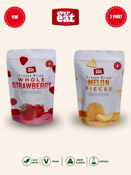 Evereat Çilek-Kavun Freeze Dry Meyve Cipsi 2'li Paket Doğal Sağlıklı Atıştırmalık ürün görseli 1
