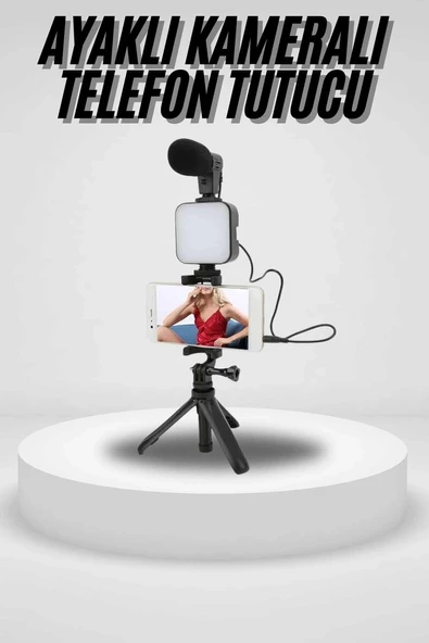 Akıllı Telefon Vlog Kiti Tripod Mini Mikrofonlu Telefon Tutucu ürün görseli 1