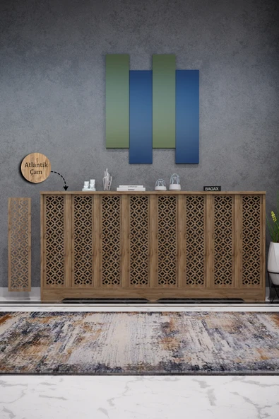 Petek Kaplama Modern Radyatör Kapatma Ünitesi Ön Panel MDF Tasarım İç ölçü 156 cm Dış Ölçü 160 cm ürün görseli 1