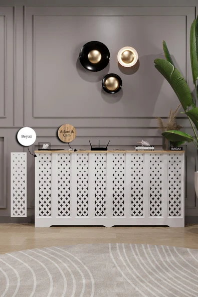 Petek Kaplama Modern Radyatör Kapatma Ünitesi Ön Panel MDF Tasarım İç ölçü 156 cm Dış Ölçü 160 cm ürün görseli 1